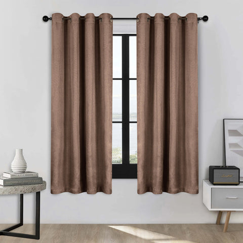 Room Darkening Blackout Curtains Linen Pattern Washable Set of 2