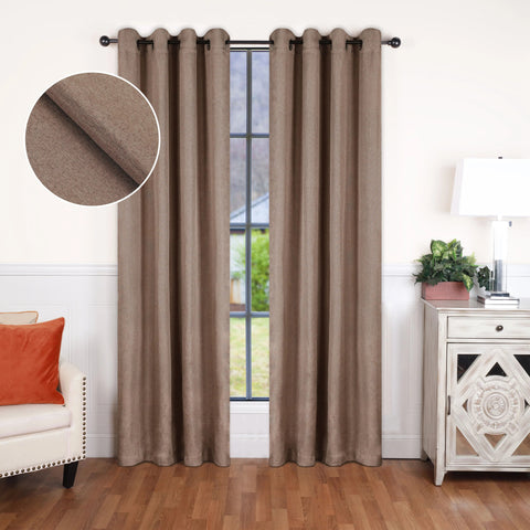 Room Darkening Blackout Curtains Linen Pattern Washable Set of 2