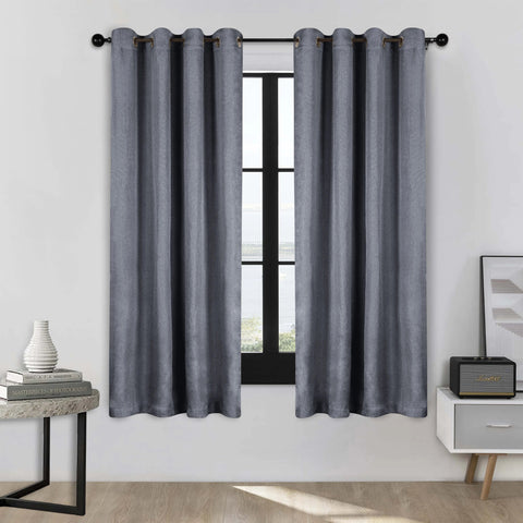 Room Darkening Blackout Curtains Linen Pattern Washable Set of 2
