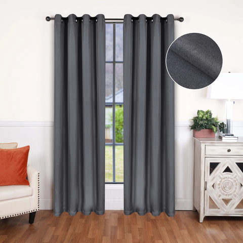 Room Darkening Blackout Curtains Linen Pattern Washable Set of 2