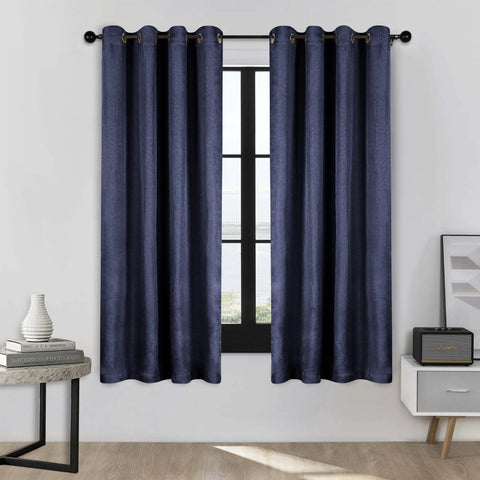 Room Darkening Blackout Curtains Linen Pattern Washable Set of 2
