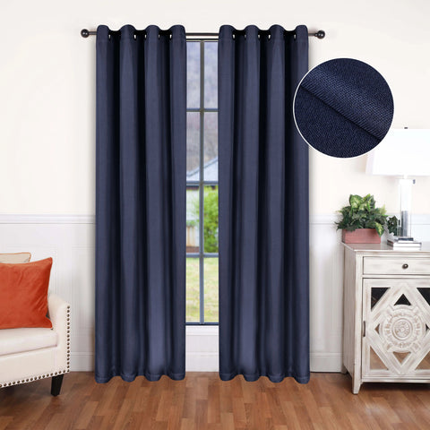 Room Darkening Blackout Curtains Linen Pattern Washable Set of 2