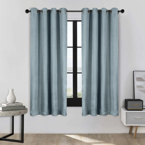 Room Darkening Blackout Curtains Linen Pattern Washable Set of 2