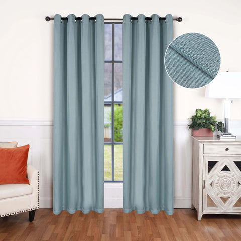 Room Darkening Blackout Curtains Linen Pattern Washable Set of 2
