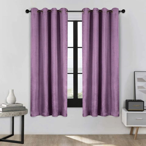Room Darkening Blackout Curtains Linen Pattern Washable Set of 2
