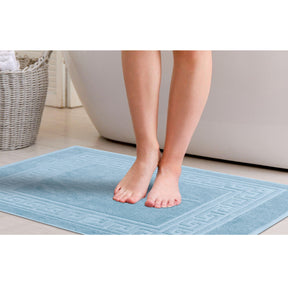 100% Cotton Absorbent Greek Key Border Solid 2 Piece Bath Mat Set