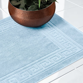 100% Cotton Absorbent Greek Key Border Solid 2 Piece Bath Mat Set