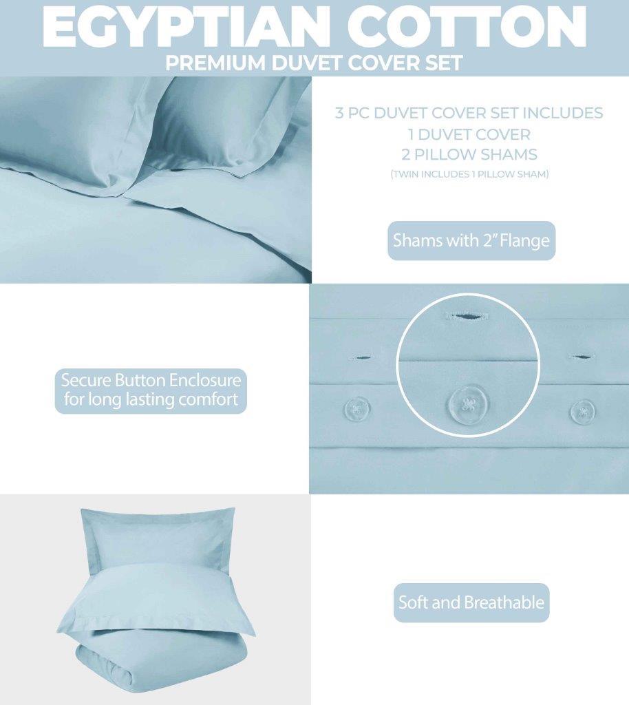 Egyptian Cotton 300 Thread Count Solid Luxury Duvet Cover Set