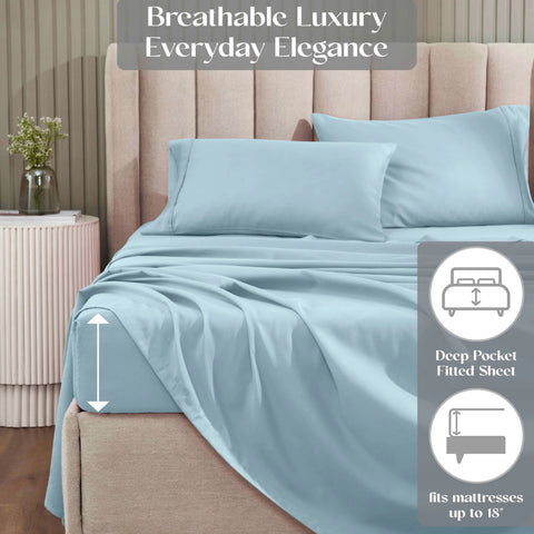 1200 Thread Count Cotton Rich Bed Sheet Set Solid Deep Pocket