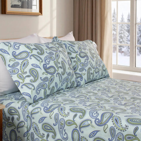100% Cotton Flannel Bed Sheet Set Floral Paisley Deep Pocket