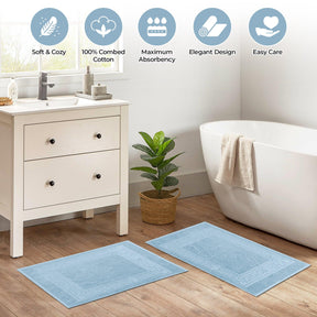 100% Cotton Absorbent Greek Key Border Solid 2 Piece Bath Mat Set