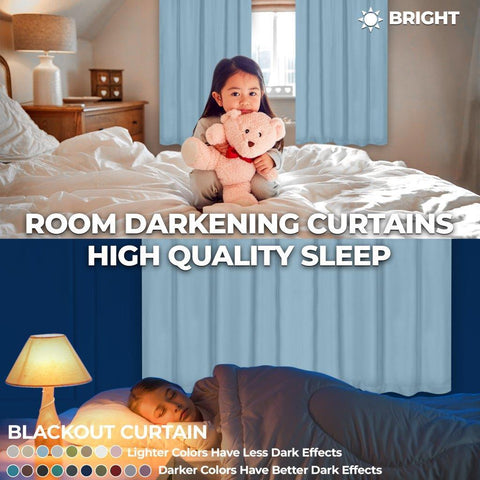 Solid Machine Washable Room Darkening Blackout Curtains, Set of 2