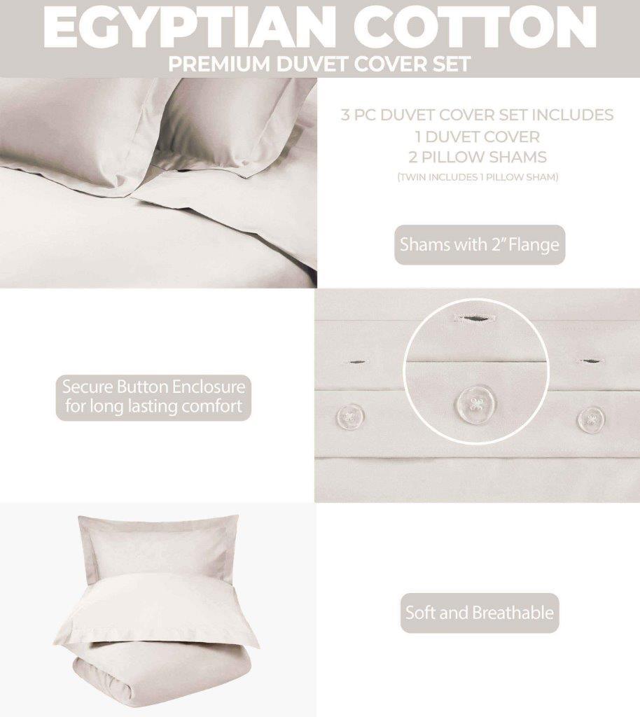Egyptian Cotton 300 Thread Count Solid Luxury Duvet Cover Set