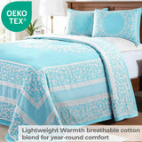 Lightweight Cotton Bedspread Set 3-Piece Lyron Floral Scroll Jacquard