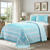 Lightweight Cotton Bedspread Set 3-Piece Lyron Floral Scroll Jacquard