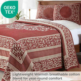 Lightweight Cotton Bedspread Set 3-Piece Lyron Floral Scroll Jacquard