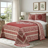 Lightweight Cotton Bedspread Set 3-Piece Lyron Floral Scroll Jacquard