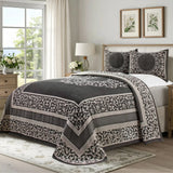 Lightweight Cotton Bedspread Set 3-Piece Lyron Floral Scroll Jacquard