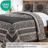 Lightweight Cotton Bedspread Set 3-Piece Lyron Floral Scroll Jacquard
