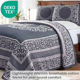 Lightweight Cotton Bedspread Set 3-Piece Lyron Floral Scroll Jacquard