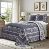 Lightweight Cotton Bedspread Set 3-Piece Lyron Floral Scroll Jacquard
