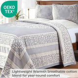 Lightweight Cotton Bedspread Set 3-Piece Lyron Floral Scroll Jacquard