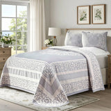 Lightweight Cotton Bedspread Set 3-Piece Lyron Floral Scroll Jacquard