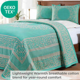 Lightweight Cotton Bedspread Set 3-Piece Lyron Floral Scroll Jacquard