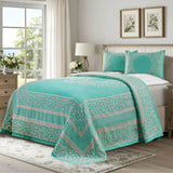 Lightweight Cotton Bedspread Set 3-Piece Lyron Floral Scroll Jacquard