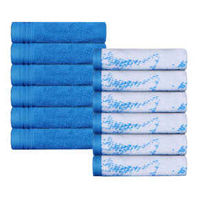 Cotton Marble and Solid Medium Weight Face Towel/ Washcloth Set of 12