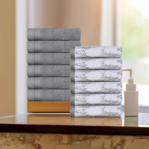 Cotton Jacquard and Solid Face Towel Set 12 Piece