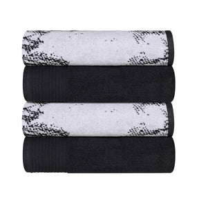 Cotton Marble Solid Jacquard Border Bath Towels Set of 4