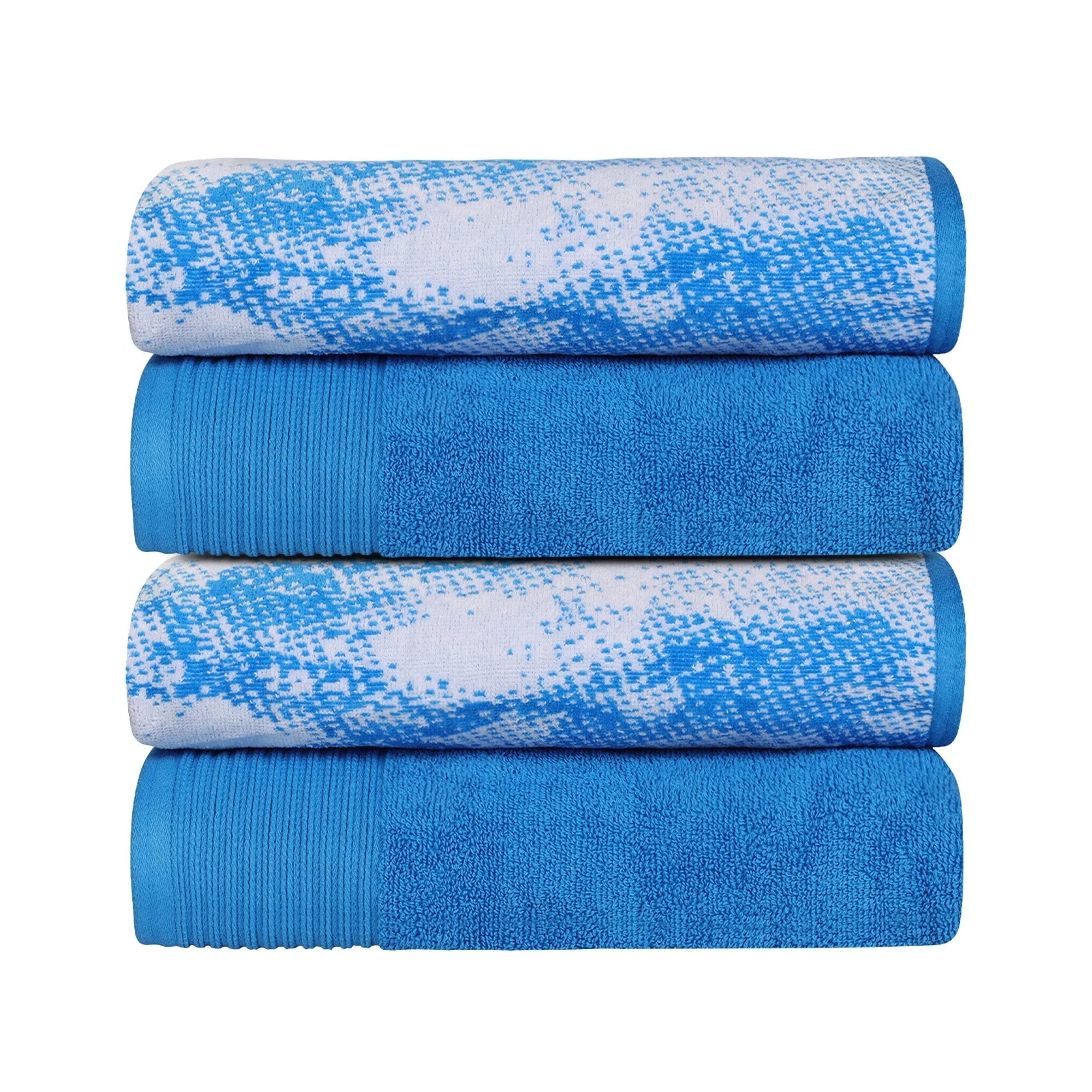 Cotton Marble Solid Jacquard Border Bath Towel Set of 4