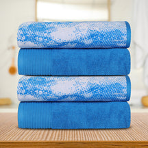 Cotton Marble Solid Jacquard Border Bath Towels Set of 4