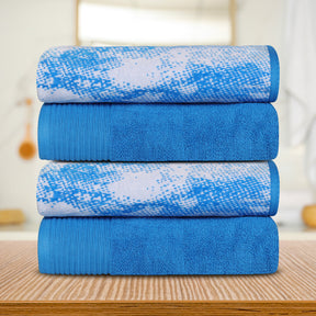 Cotton Marble Solid Jacquard Border Bath Towels Set of 4