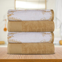 Cotton Marble Solid Jacquard Border Bath Towels Set of 4