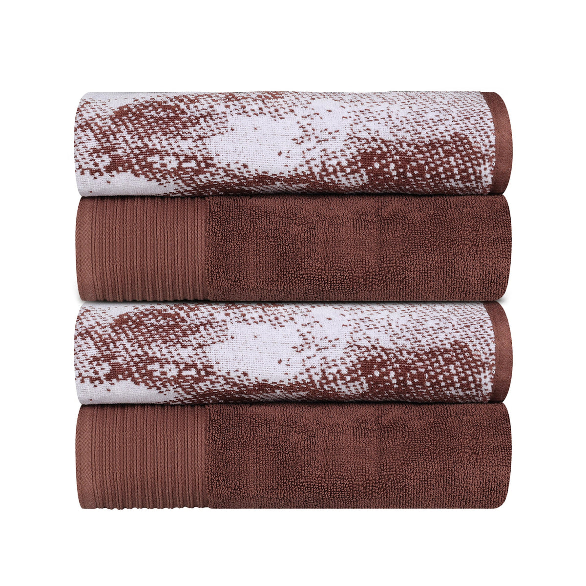 Cotton Marble Solid Jacquard Border Bath Towels Set of 4