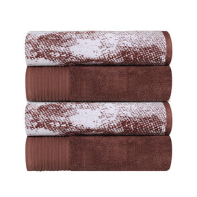 Cotton Marble Solid Jacquard Border Bath Towels Set of 4