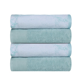 Cotton Marble Solid Jacquard Border Bath Towels Set of 4