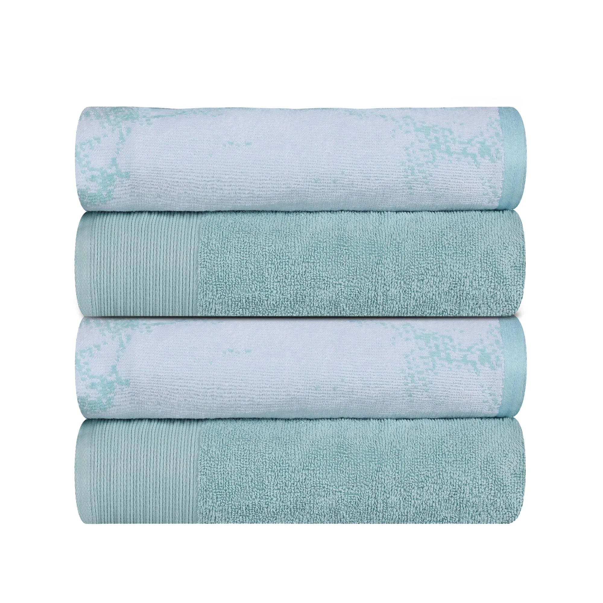 Cotton Marble Solid Jacquard Border Bath Towel Set of 4