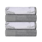 Cotton Marble Solid Jacquard Border Bath Towel Set of 4