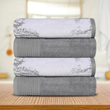 Cotton Marble Solid Jacquard Border Bath Towel Set of 4