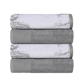 Cotton Marble Solid Jacquard Border Bath Towels Set of 4