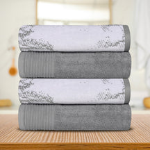 Cotton Marble Solid Jacquard Border Bath Towels Set of 4