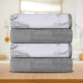 Cotton Marble Solid Jacquard Border Bath Towels Set of 4