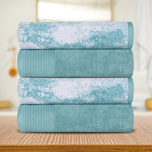 Cotton Marble Solid Jacquard Border Bath Towels Set of 4