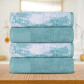 Cotton Marble Solid Jacquard Border Bath Towels Set of 4
