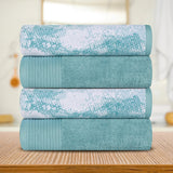 Cotton Marble Solid Jacquard Border Bath Towel Set of 4