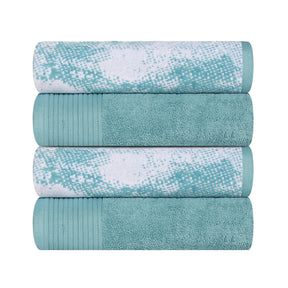 Cotton Marble Solid Jacquard Border Bath Towels Set of 4