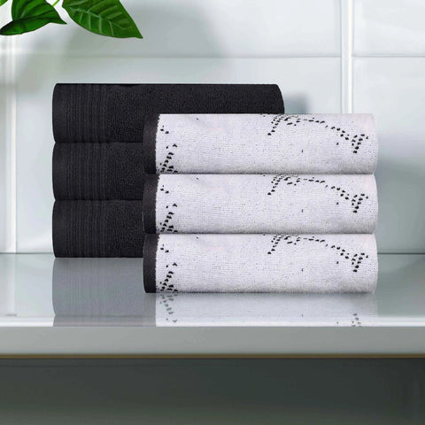 Cotton Jacquard and Solid Hand Towel Set 6 Piece - Marble